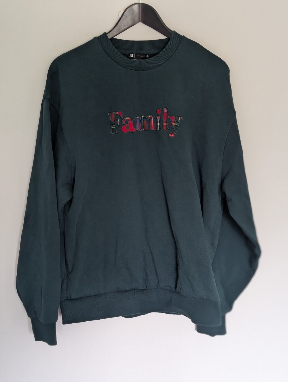 Simons Le 31 Forest Green 'Family' Plaid Sweatshirt 100% Organic Cotton - L